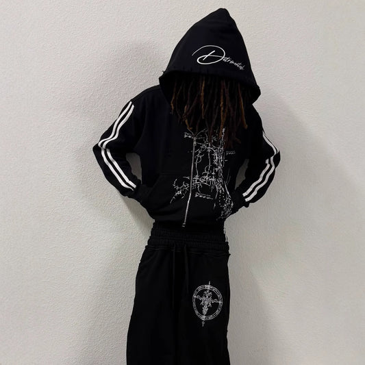 Gothic Y2K Zipper Sweatshirt Streetwear Pullover
