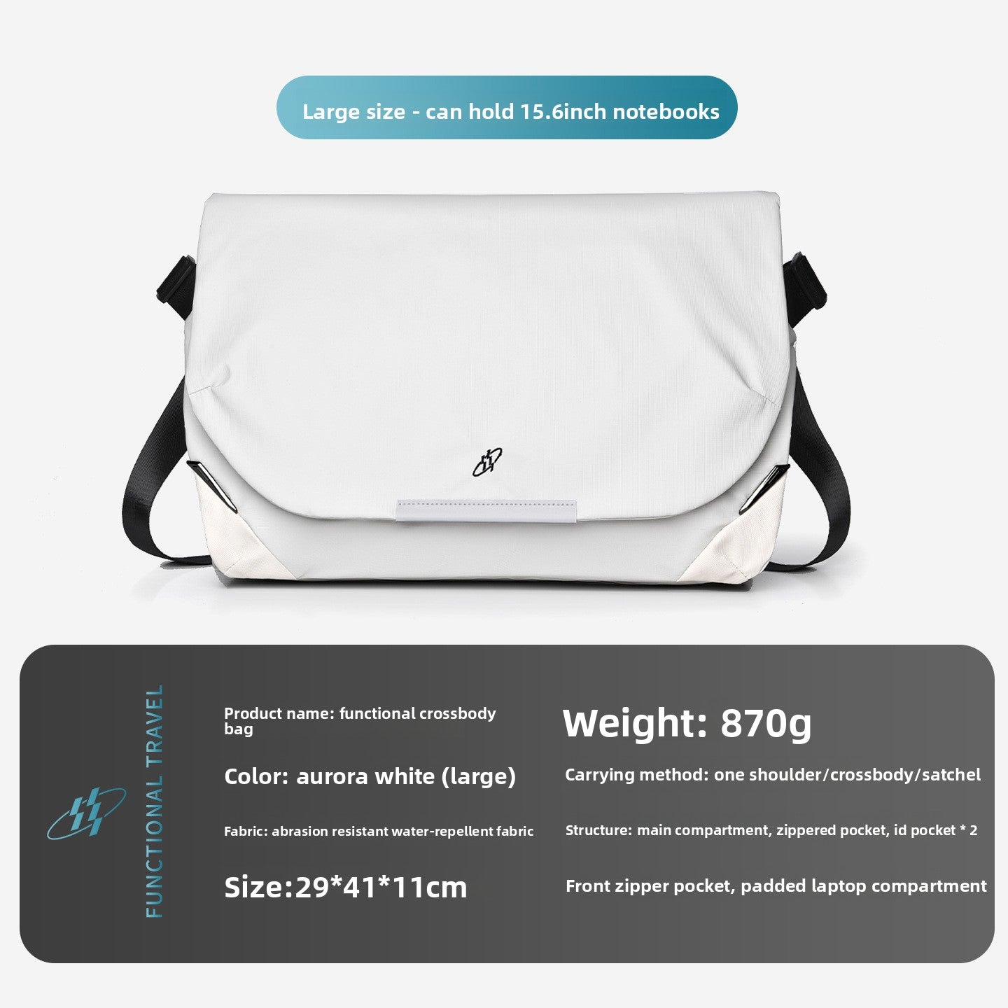 Magnetic Buckle Crossbody Bag with Laptop Compartment