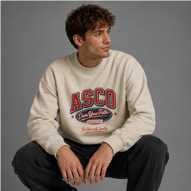 ASCO 'Own Your Path' Crewneck Sweatshirt — Vintage Collegiate Graphic