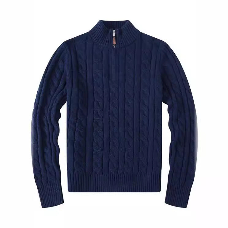 Mens Embroidery Stand Collar Wool Blend Sweater