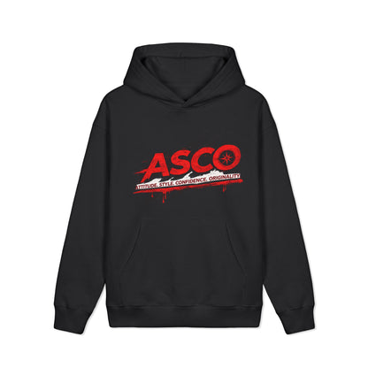 ASCO Graphic Hoodie — Retro Red Logo Heavyweight Sweatshirt