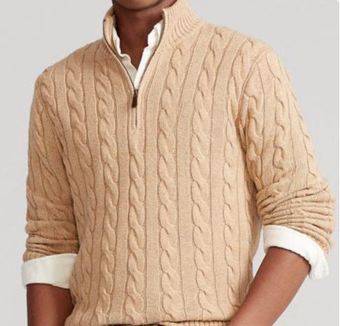 Mens Embroidery Stand Collar Wool Blend Sweater