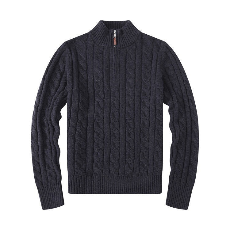 Mens Embroidery Stand Collar Wool Blend Sweater