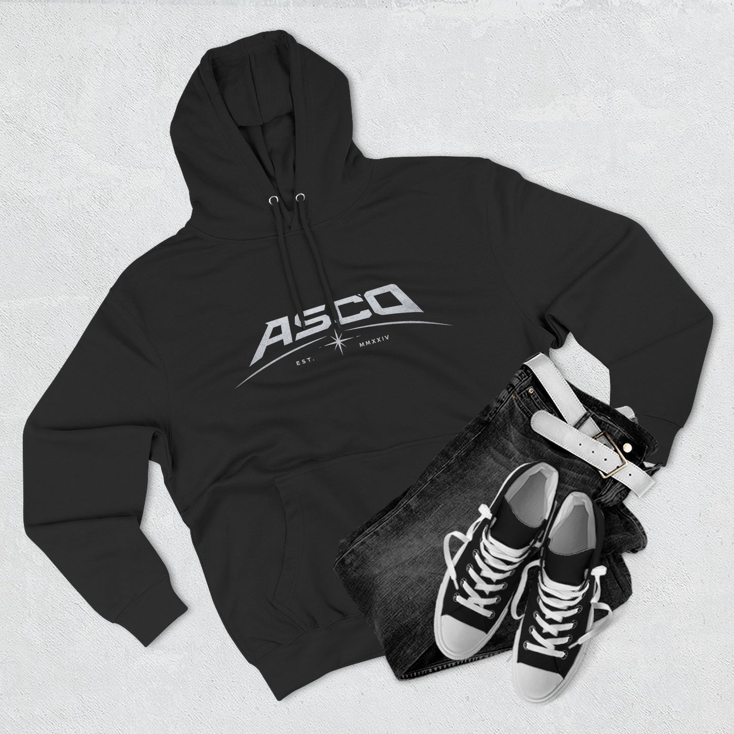 ASCO Logo Hoodie — Vintage Racing Style Black Fleece Pullover
