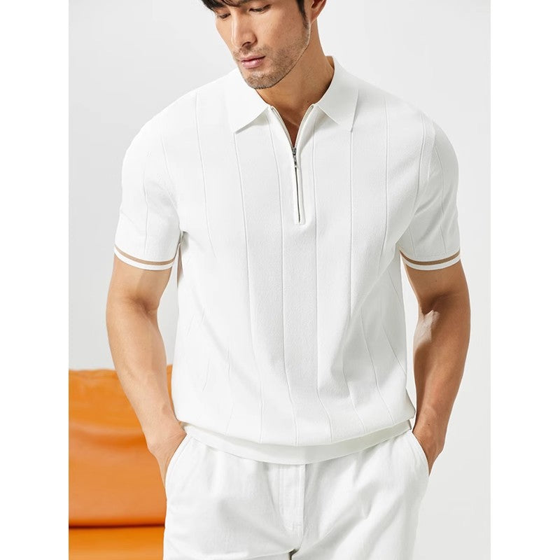 British slim-fit striped knitted short-sleeved top
