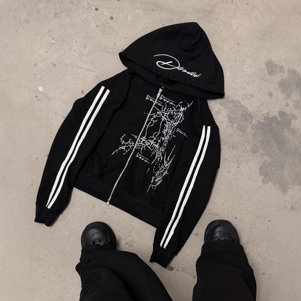 Gothic Y2K Zipper Sweatshirt Streetwear Pullover