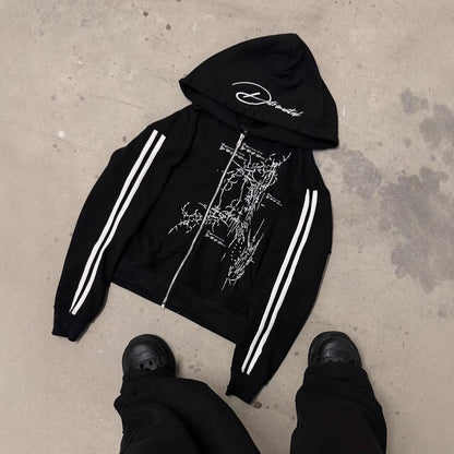 Gothic Y2K Zipper Sweatshirt Streetwear Pullover