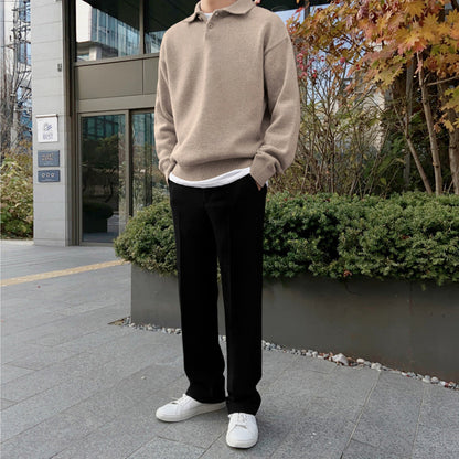 Men's Polo Collar Knit Sweater Loose Casual Sweater