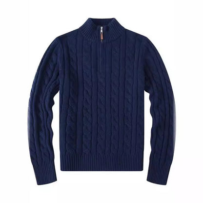 Mens Embroidery Stand Collar Wool Blend Sweater