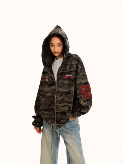 Camouflage Hooded Cardigan Unisex Streetwear