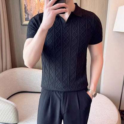 Men's Textured Knit Polo Shirt
