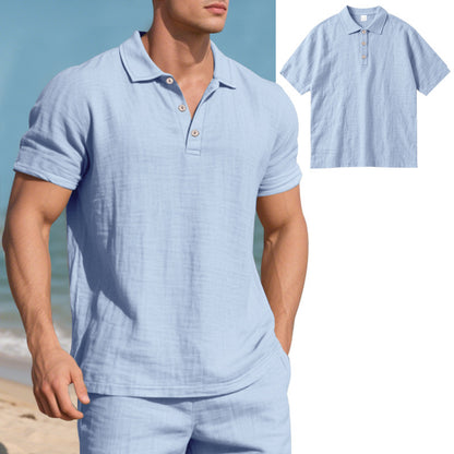 Summer Men's British Style Loose Trendy Breathable Linen Casual Quick-Dry Polo Shirt Short Sleeve
