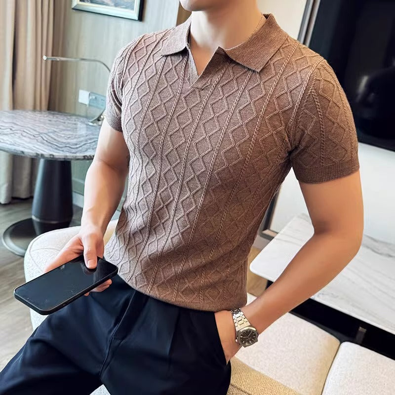 Men's Textured Knit Polo Shirt