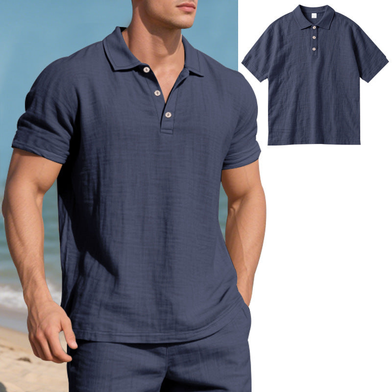 Summer Men's British Style Loose Trendy Breathable Linen Casual Quick-Dry Polo Shirt Short Sleeve