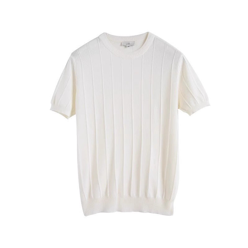 Men's Knitted Round Neck Short Sleeve T-shirt