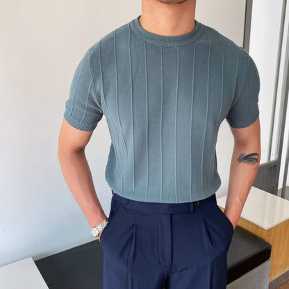 Men's Knitted Round Neck Short Sleeve T-shirt