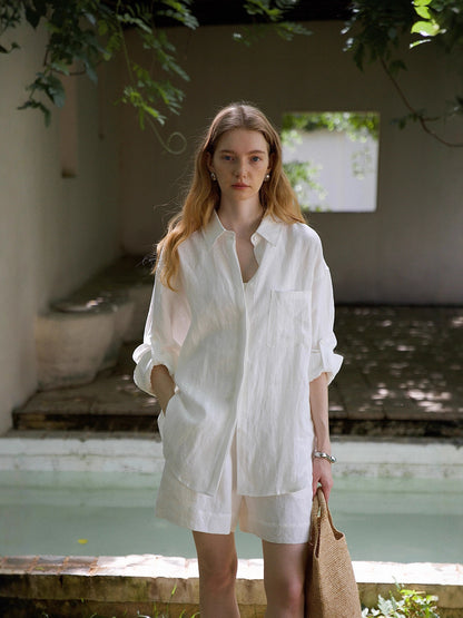 Linen tailored shirt and shorts