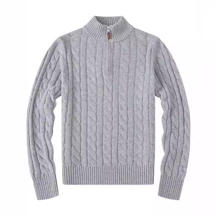 Mens Embroidery Stand Collar Wool Blend Sweater