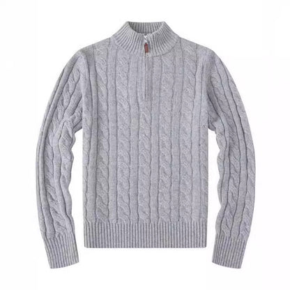 Mens Embroidery Stand Collar Wool Blend Sweater