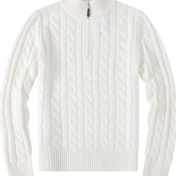 Mens Embroidery Stand Collar Wool Blend Sweater