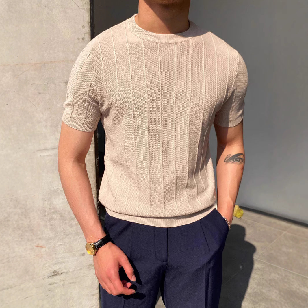 Men's Knitted Round Neck Short Sleeve T-shirt