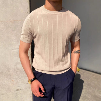 Men's Knitted Round Neck Short Sleeve T-shirt