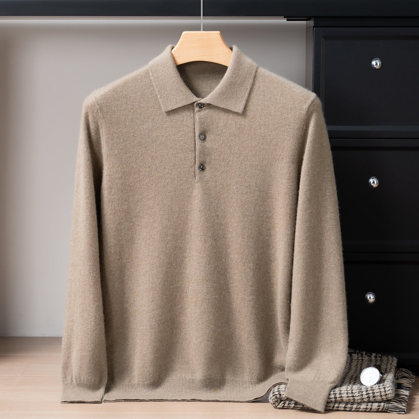 Mens Pure Cashmere Polo Neck Sweater