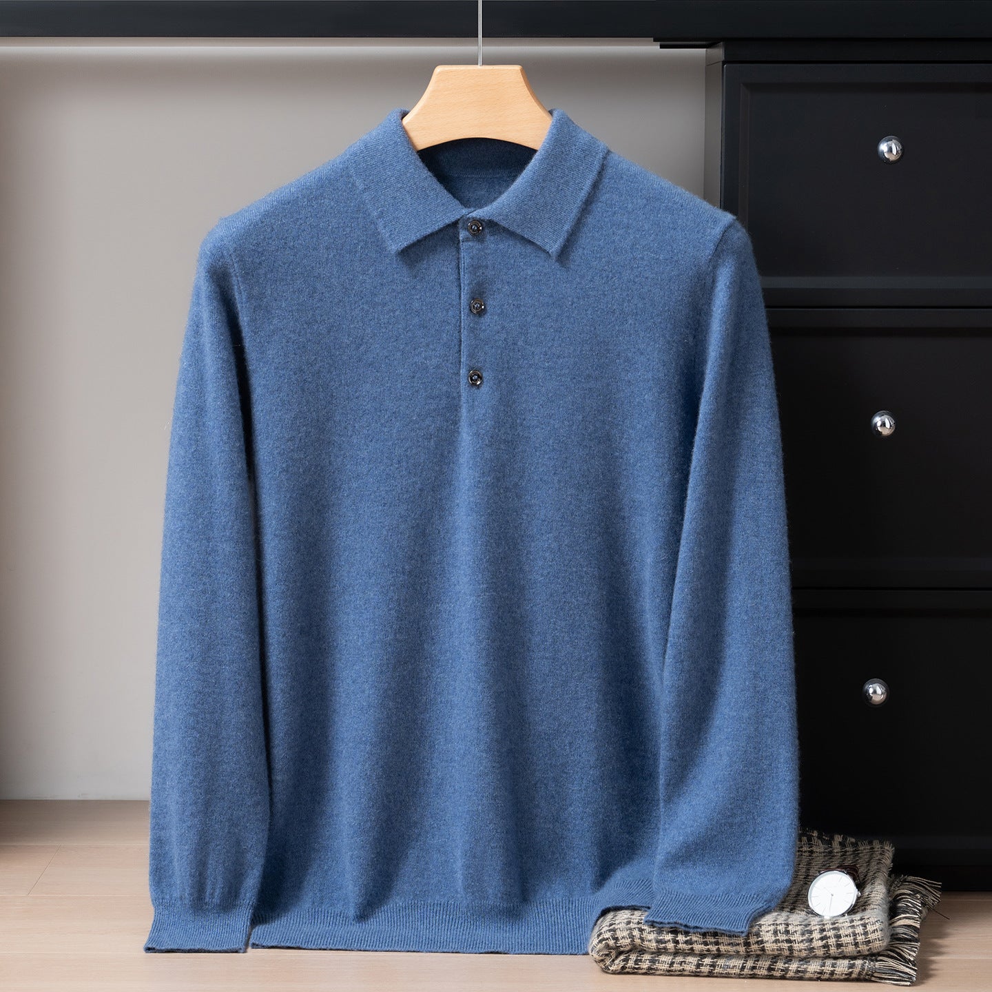 Mens Pure Cashmere Polo Neck Sweater