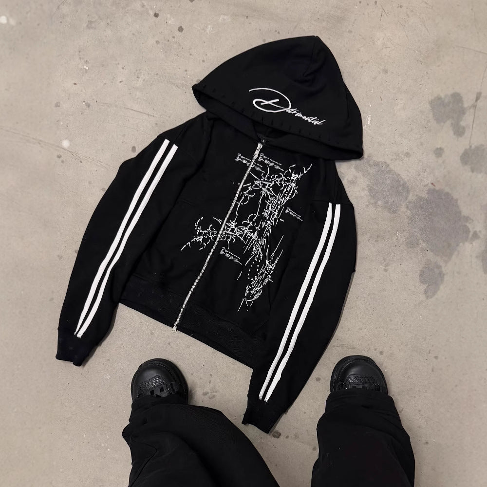 Gothic Y2K Zipper Sweatshirt Streetwear Pullover