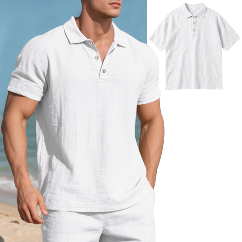 Summer Men's British Style Loose Trendy Breathable Linen Casual Quick-Dry Polo Shirt Short Sleeve