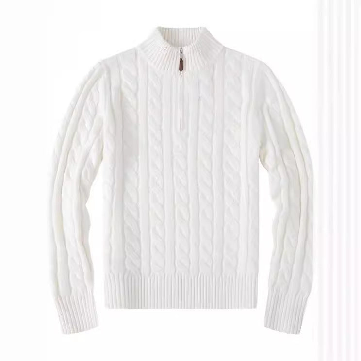 Mens Embroidery Stand Collar Wool Blend Sweater