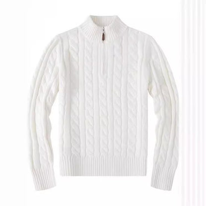 Mens Embroidery Stand Collar Wool Blend Sweater