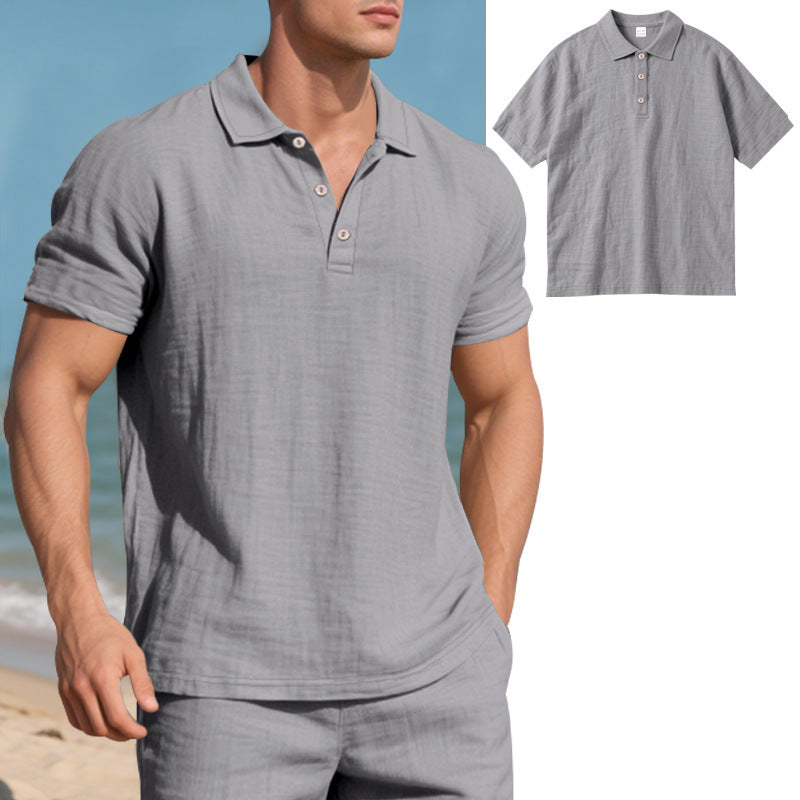 Summer Men's British Style Loose Trendy Breathable Linen Casual Quick-Dry Polo Shirt Short Sleeve