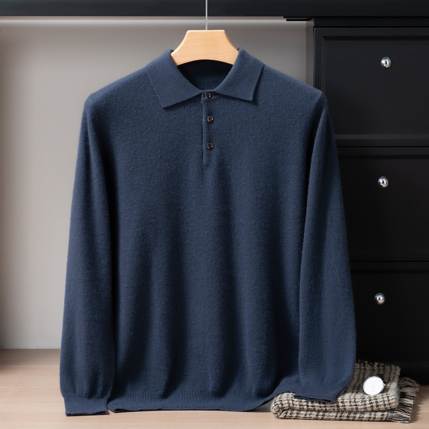 Mens Pure Cashmere Polo Neck Sweater