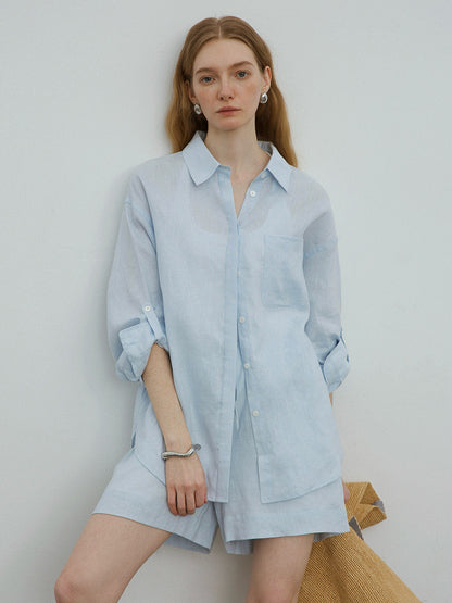 Linen tailored shirt and shorts