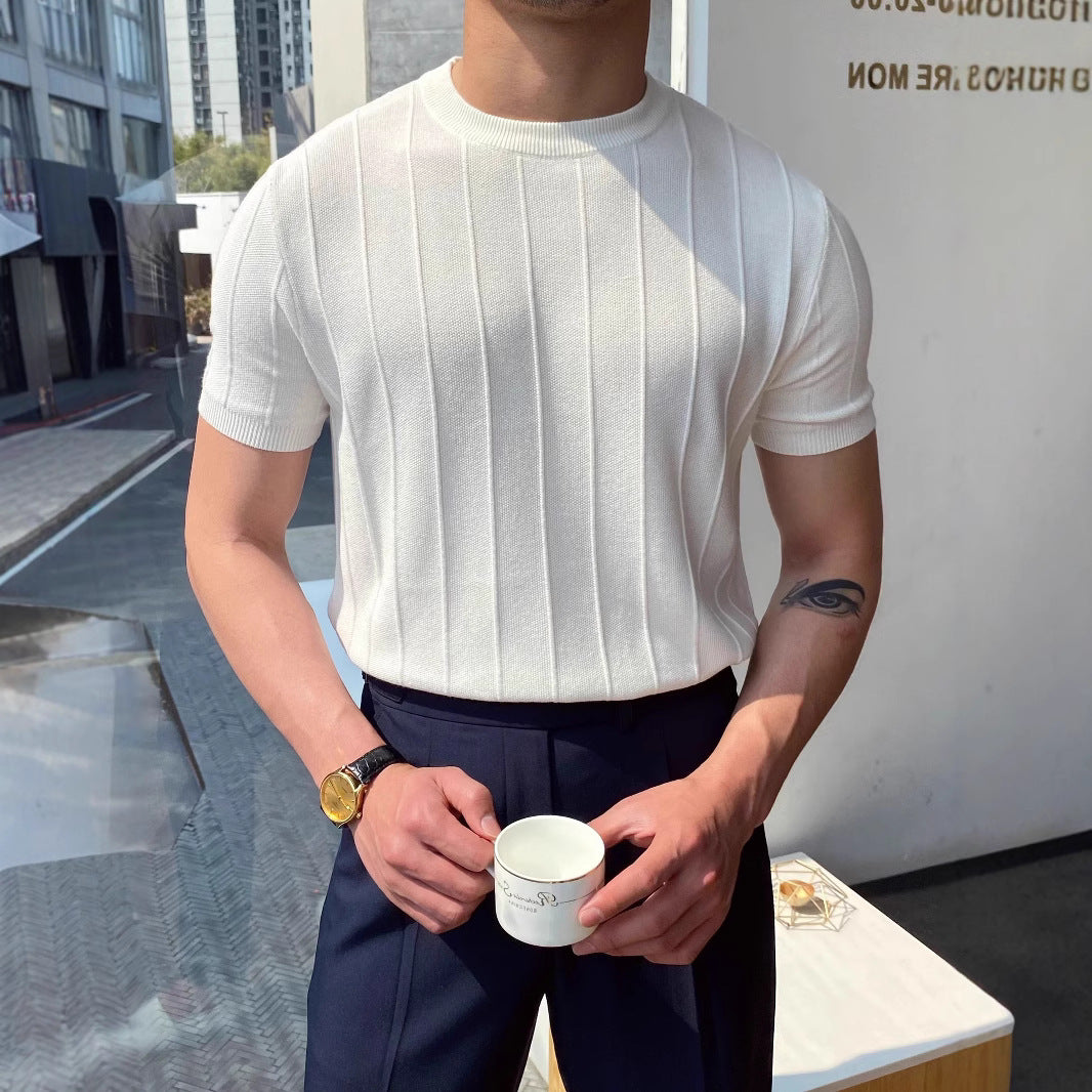 Men's Knitted Round Neck Short Sleeve T-shirt