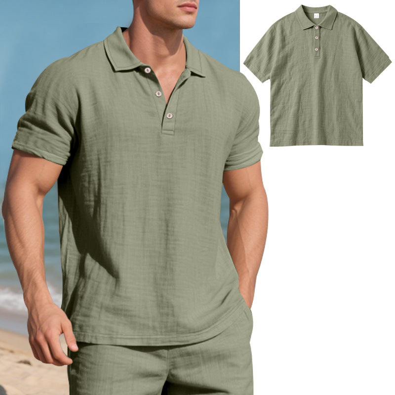 Summer Men's British Style Loose Trendy Breathable Linen Casual Quick-Dry Polo Shirt Short Sleeve