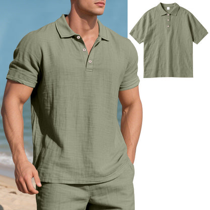 Summer Men's British Style Loose Trendy Breathable Linen Casual Quick-Dry Polo Shirt Short Sleeve