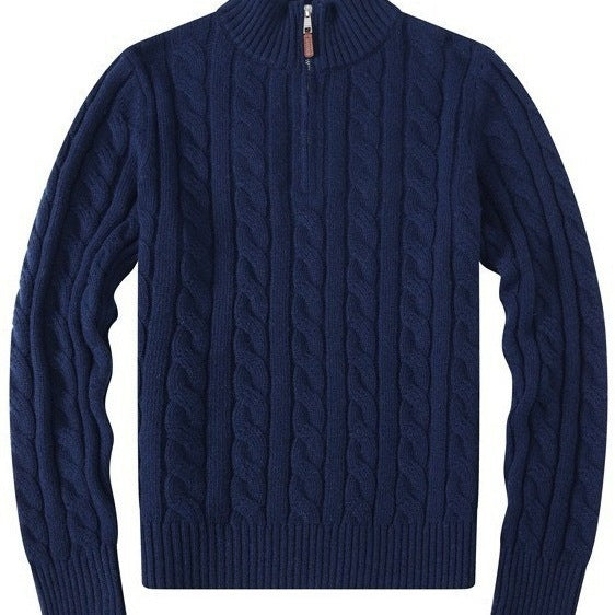 Mens Embroidery Stand Collar Wool Blend Sweater