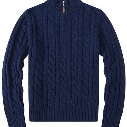 Mens Embroidery Stand Collar Wool Blend Sweater