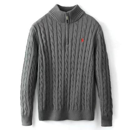 Mens Embroidery Stand Collar Wool Blend Sweater