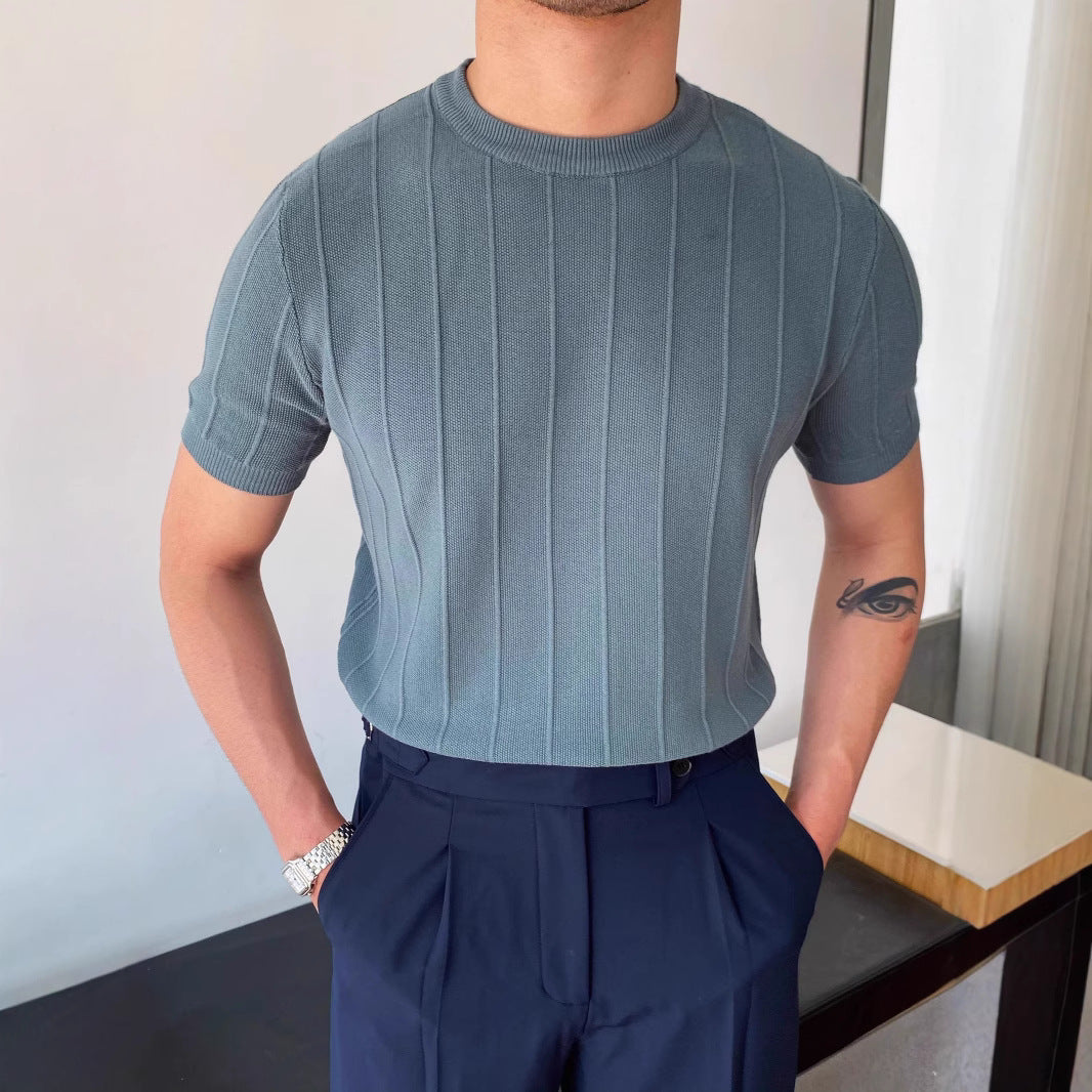 Men's Knitted Round Neck Short Sleeve T-shirt