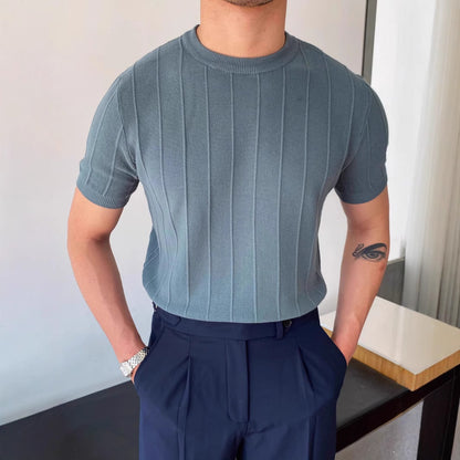 Men's Knitted Round Neck Short Sleeve T-shirt