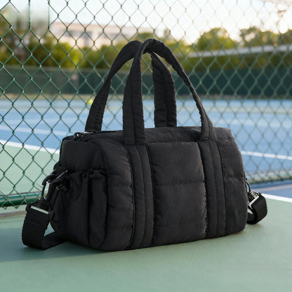 Fluffy Quilted Mini Duffel Bag with Removable Strap