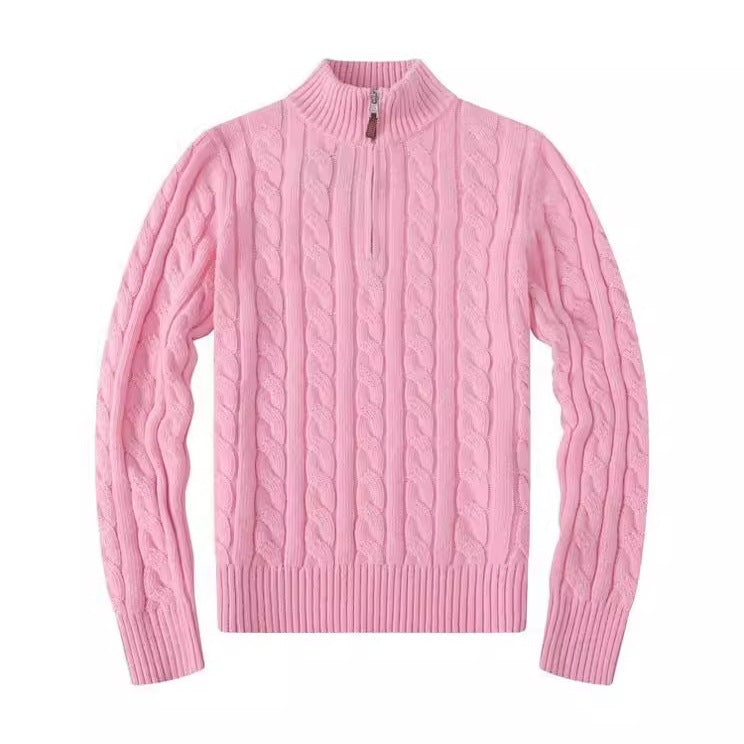 Mens Embroidery Stand Collar Wool Blend Sweater
