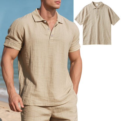 Summer Men's British Style Loose Trendy Breathable Linen Casual Quick-Dry Polo Shirt Short Sleeve