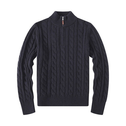 Mens Embroidery Stand Collar Wool Blend Sweater