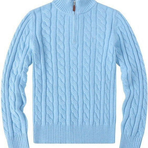 Mens Embroidery Stand Collar Wool Blend Sweater
