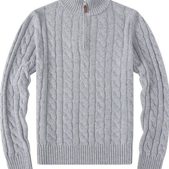 Mens Embroidery Stand Collar Wool Blend Sweater