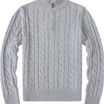 Mens Embroidery Stand Collar Wool Blend Sweater